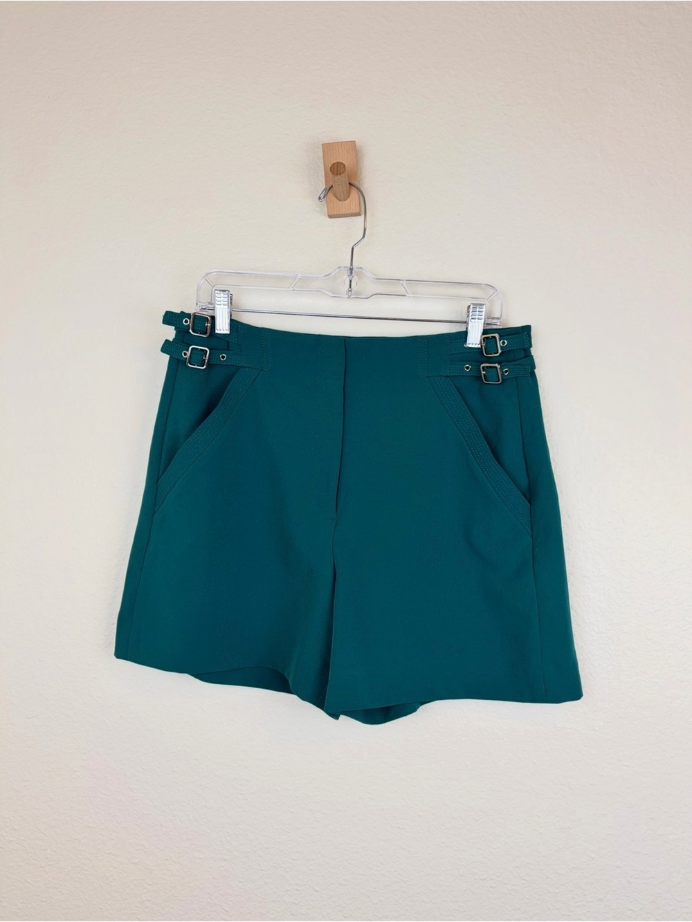 White House Black Market Emerald Green High Rise Double Buckle Tailored Shorts - Picture 3 of 7